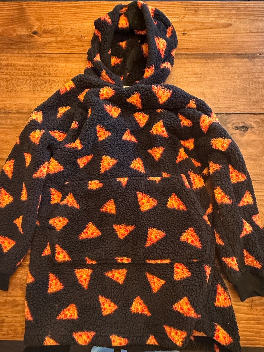 Cat & Jack Black Sherpa snuggie with Orange Pizza Slice Pattern